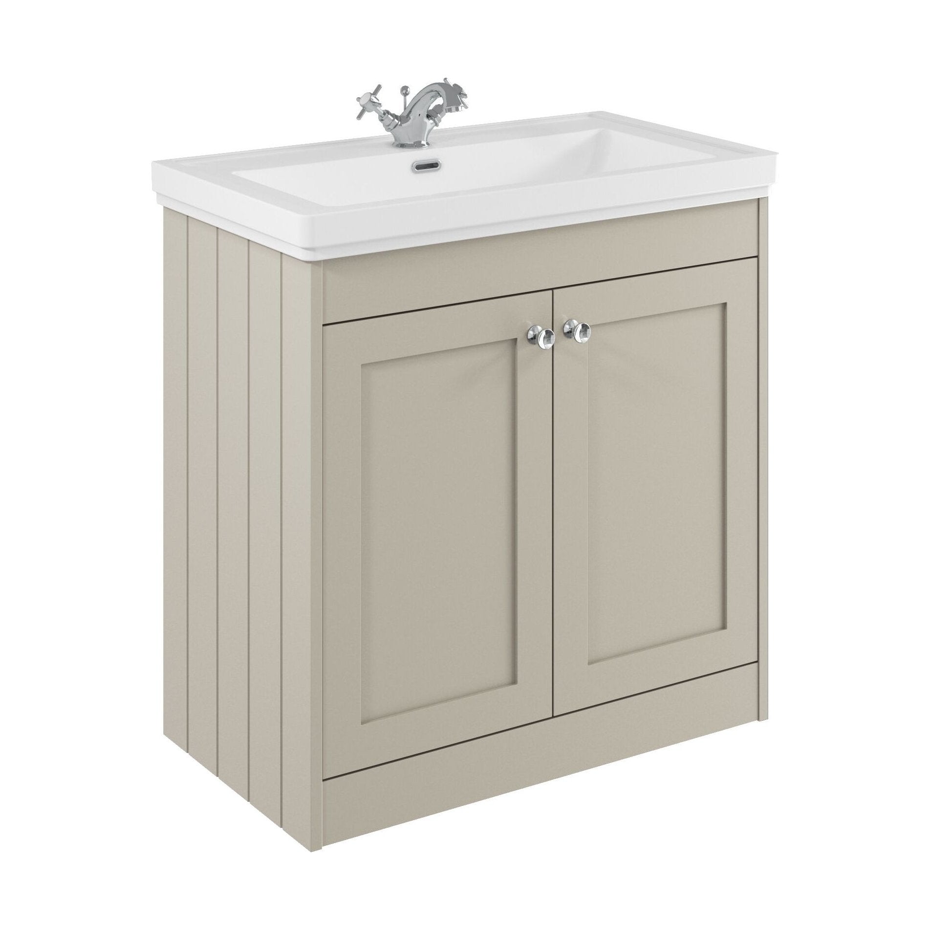 [BFHE3226A] Balterley 800mm Floor Standing 2 Door Unit with Classic Basin 1 Tap Hole - Pebble Grey - Cutout