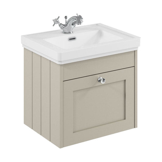 [BFHE3291A] Balterley 500mm Wall Hung 1 Drawer Unit with Classic Basin 1 Tap Hole - Pebble Grey - Cutout