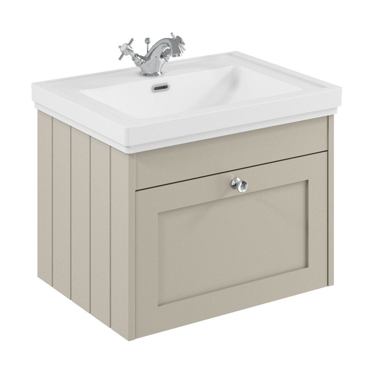 [BFHE3294A] Balterley 600mm Wall Hung 1 Drawer Unit with Classic Basin 1 Tap Hole - Pebble Grey - Cutout