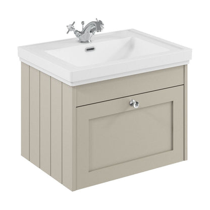 [BFHE3294A] Balterley 600mm Wall Hung 1 Drawer Unit with Classic Basin 1 Tap Hole - Pebble Grey - Cutout