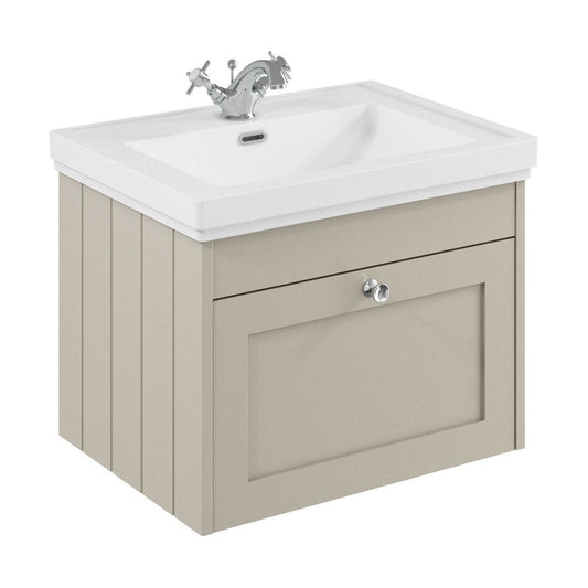 [BFHE3294A] Balterley 600mm Wall Hung 1 Drawer Unit with Classic Basin 1 Tap Hole - Pebble Grey - Cutout