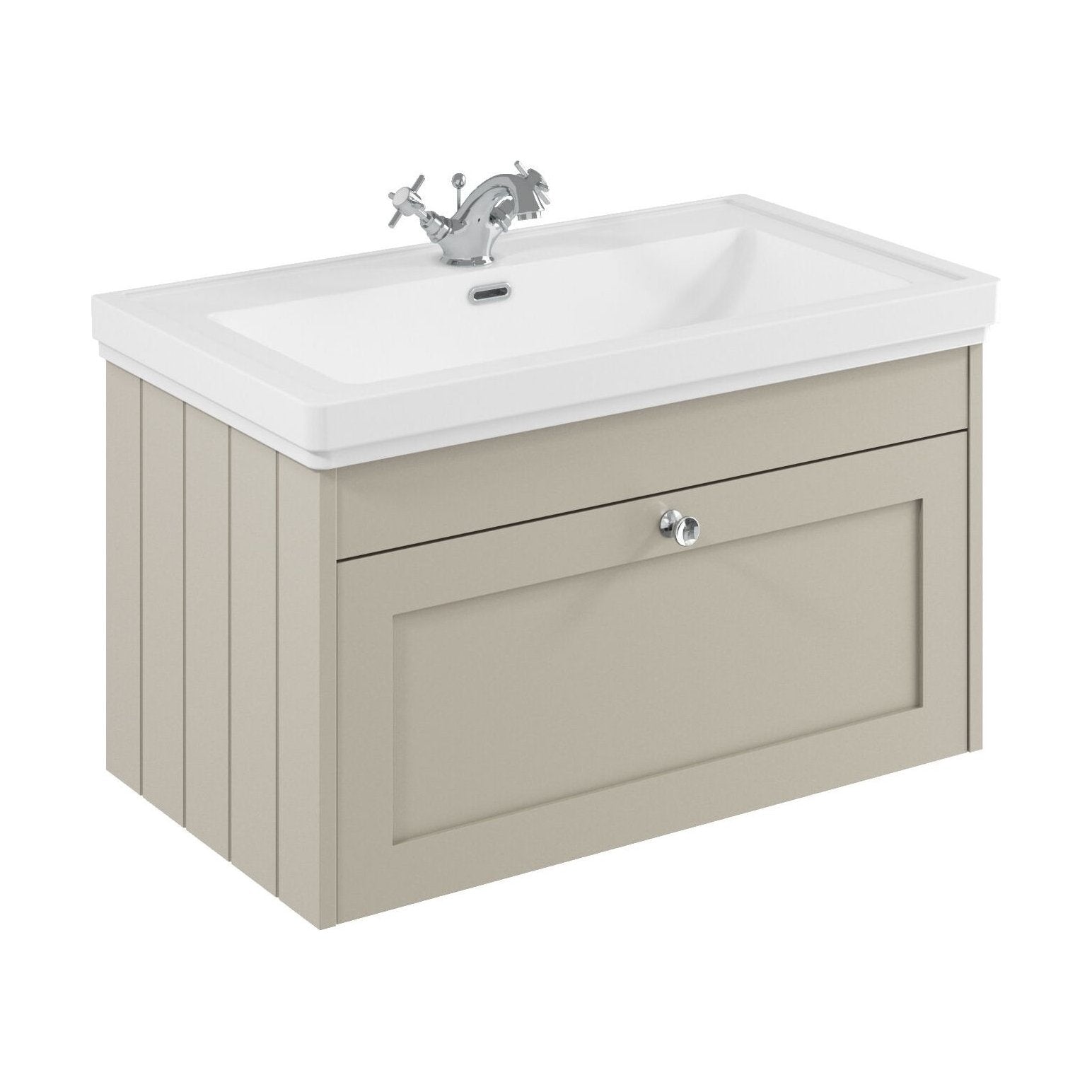 [BFHE3296A] Balterley 800mm Wall Hung 1 Drawer Unit with Classic Basin 1 Tap Hole - Pebble Grey - Cutout