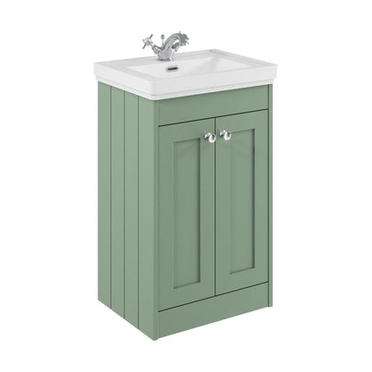 [BFHE823A] Balterley 500mm Floor Standing 2 Door Unit with Classic Basin 1 Tap Hole - Satin Green - Cutout