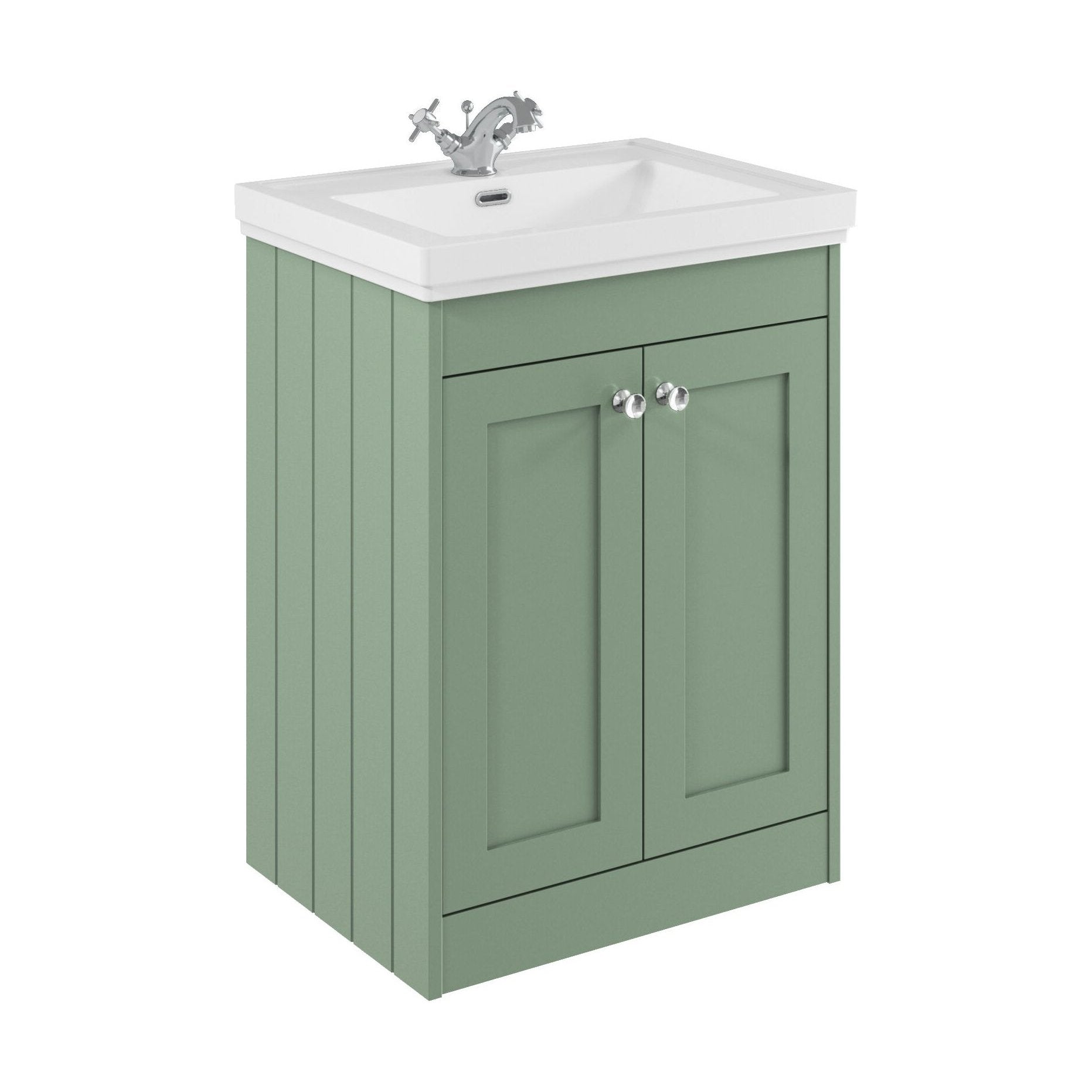 [BFHE825A] Balterley 600mm Floor Standing 2 Door Unit with Classic Basin 1 Tap Hole - Satin Green - Cutout