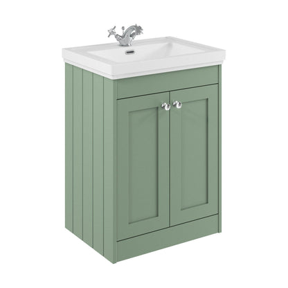 [BFHE825A] Balterley 600mm Floor Standing 2 Door Unit with Classic Basin 1 Tap Hole - Satin Green - Cutout