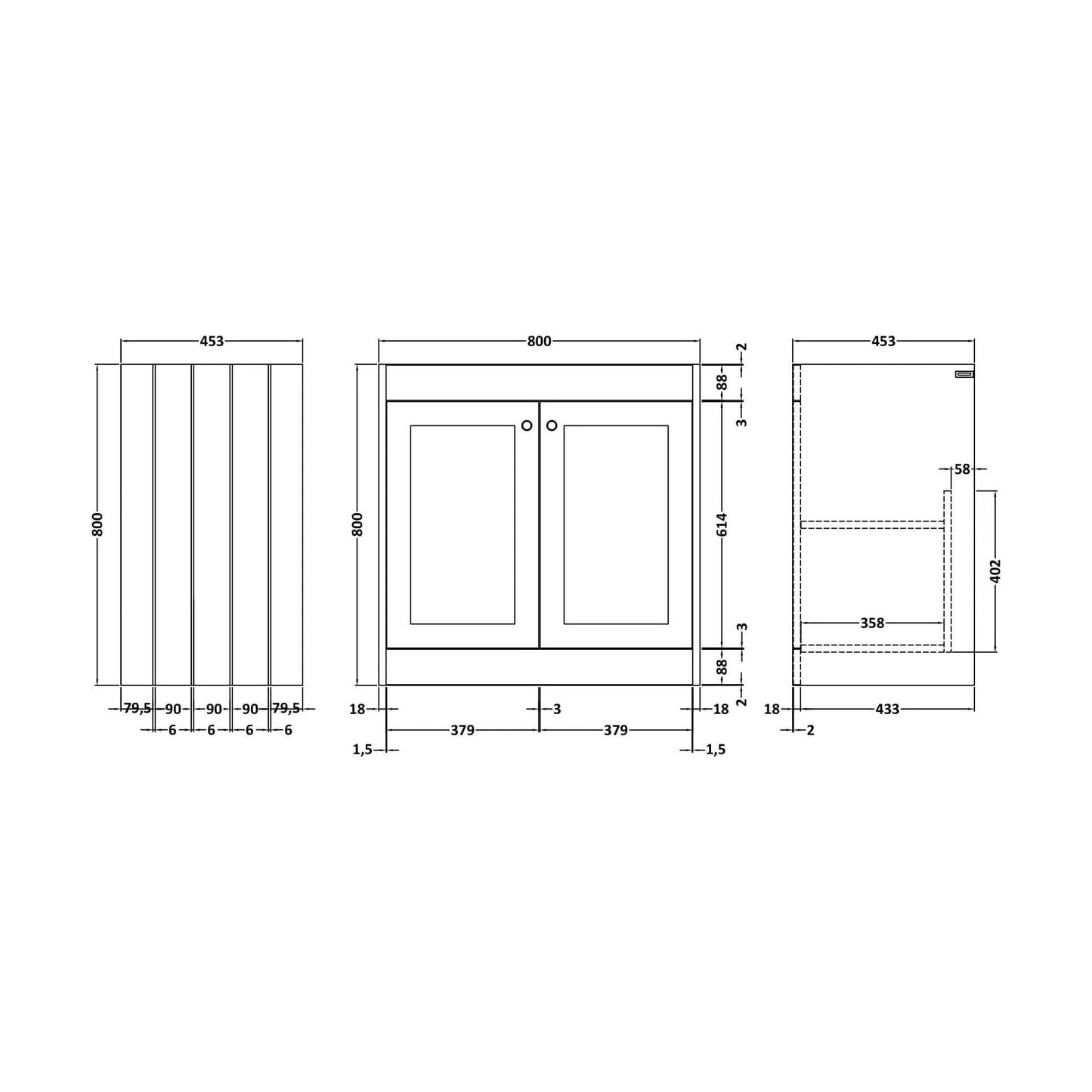 [BFHE826] 800 F/S 2-Door Unit (800x800x453) - Technical Drawing
