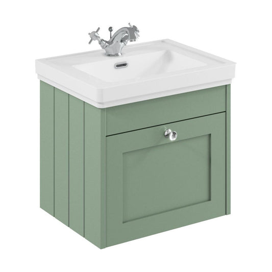 [BFHE891A] Balterley 500mm Wall Hung 1 Drawer Unit with Classic Basin 1 Tap Hole - Satin Green - Cutout