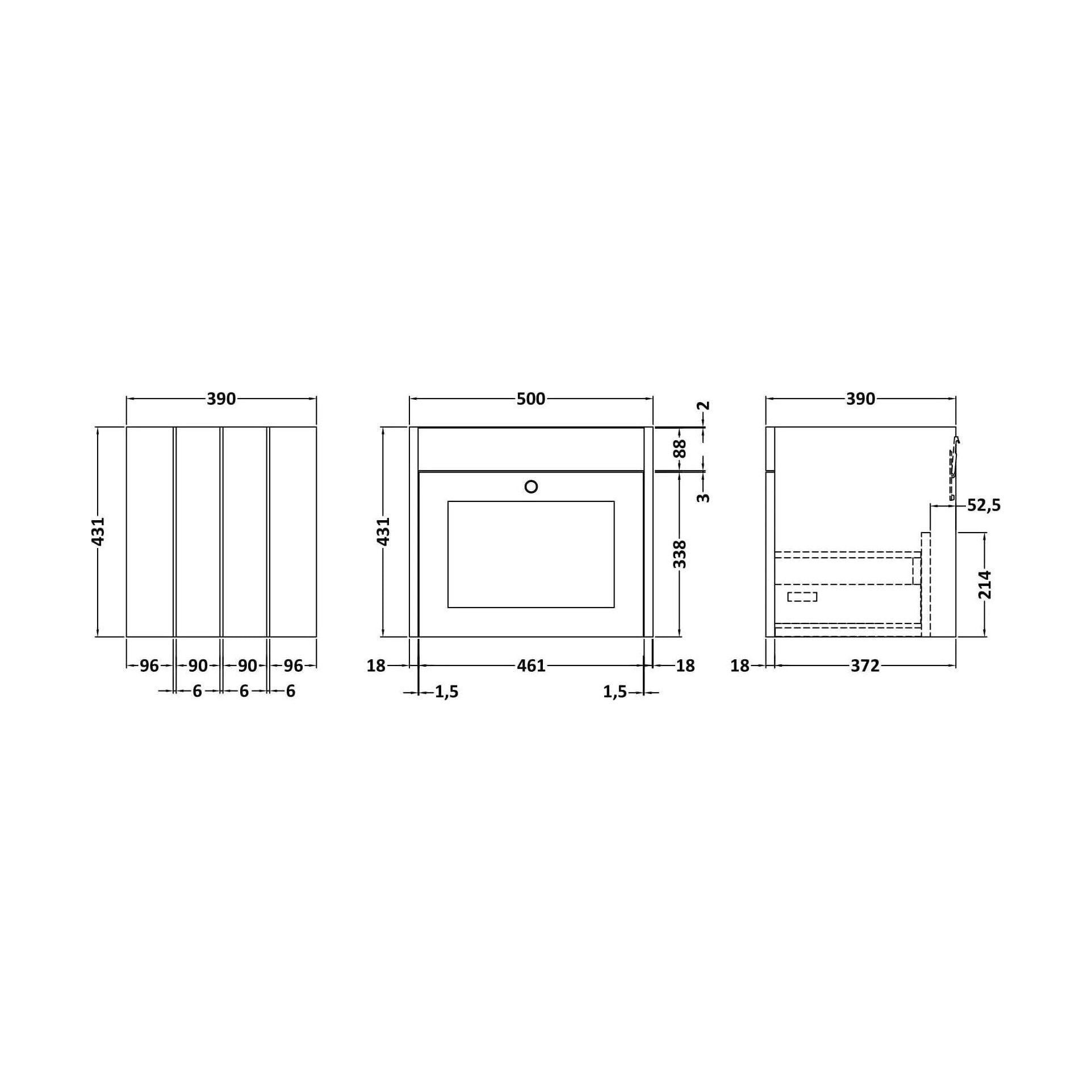 [BFHE891] 500 W/H 1-Drawer Unit (431x500x390) - Technical Drawing