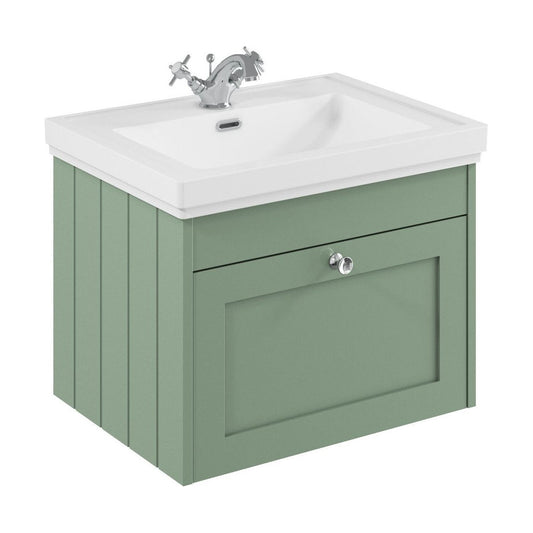 [BFHE894A] Balterley 600mm Wall Hung 1 Drawer Unit with Classic Basin 1 Tap Hole - Satin Green - Cutout