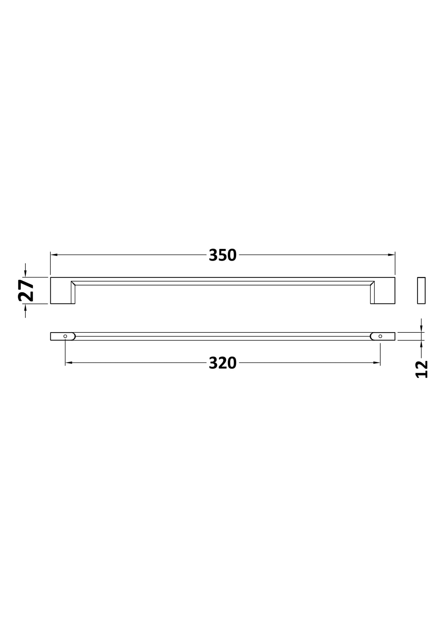 [BFHH006] D Shape Bar Handle, 350mm (320mm Centres) - Chrome - Technical Drawing