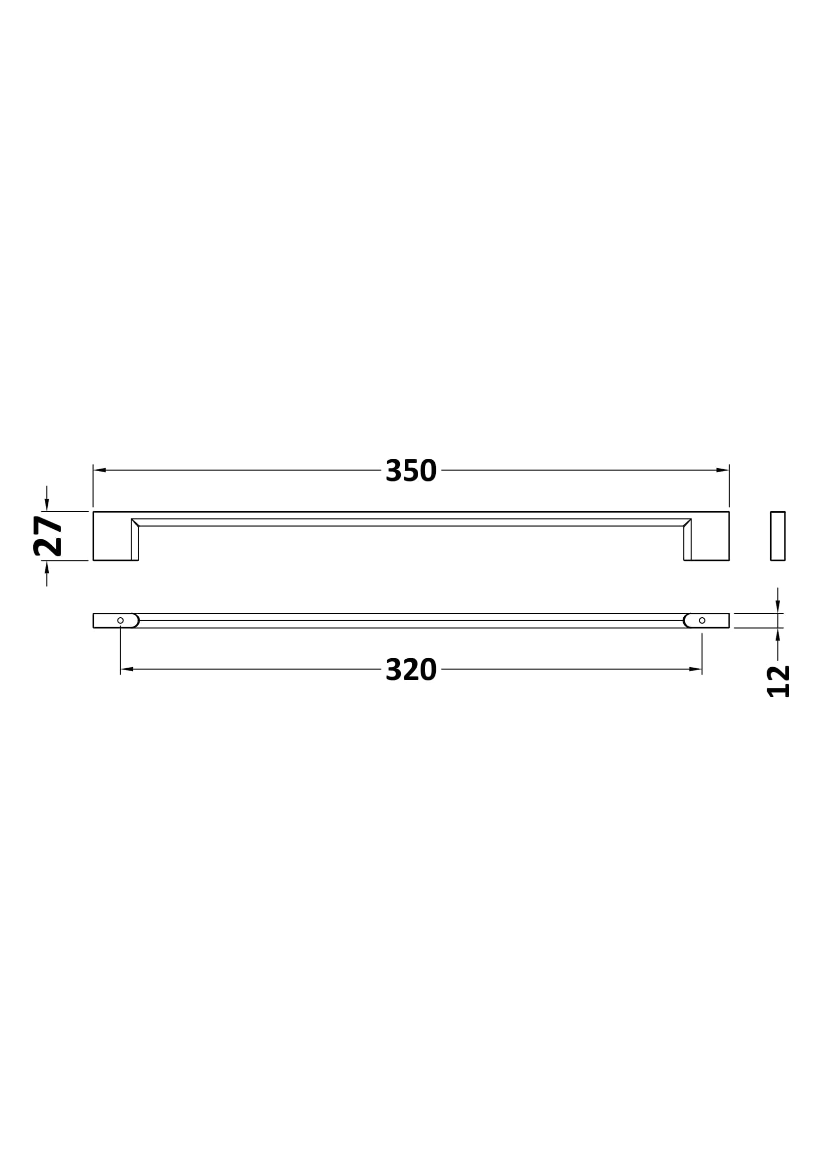 [BFHH006] D Shape Bar Handle, 350mm (320mm Centres) - Chrome - Technical Drawing