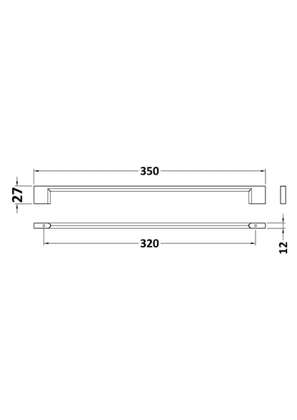 [BFHH006] D Shape Bar Handle, 350mm (320mm Centres) - Chrome - Technical Drawing