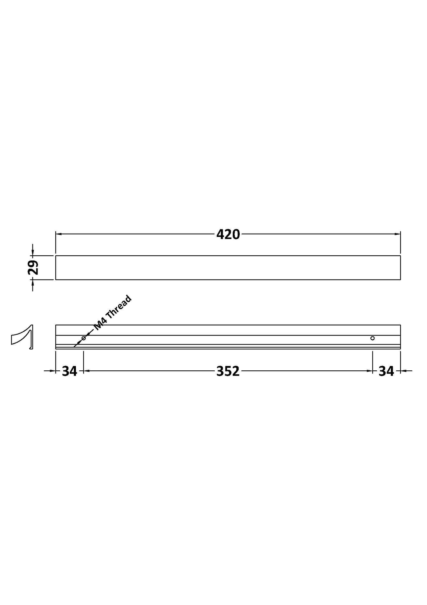 [BFHH007] 7 Shape Handle, 420mm (352mm Centres) - Chrome - Technical Drawing