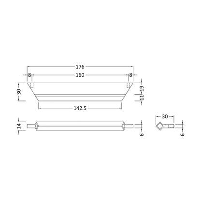 [BFHH101] Profile Handle, 176mm (160mm Centres) - Chrome - Technical Drawing