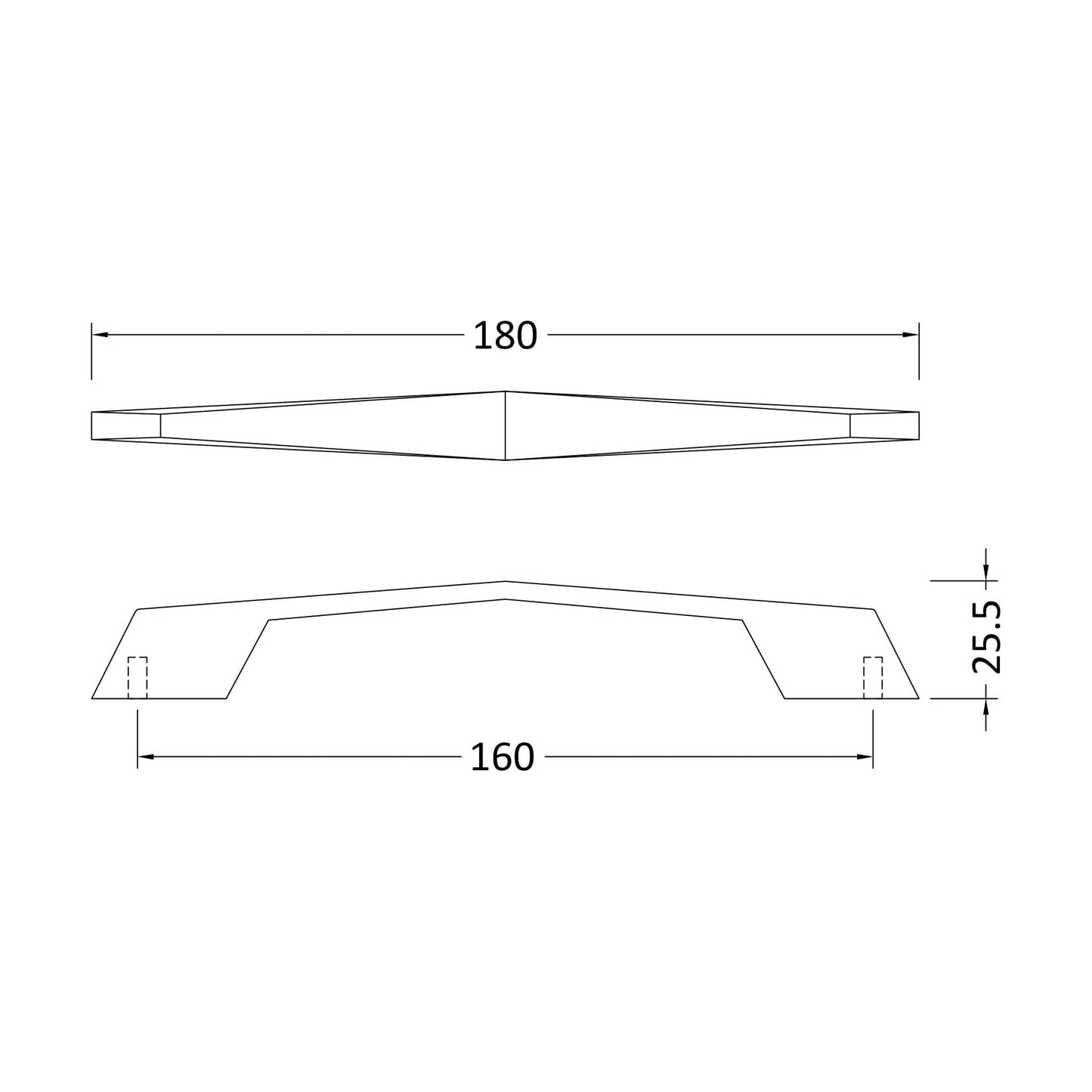 [BFHH103] Furniture Handle Angular D Shape Handle, 180mm (160mm Centres) - Chrome - Technical Drawing