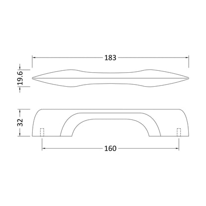 [BFHH105] Furniture Handle D Shape Handle, 183mm (160mm Centres) - Chrome - Technical Drawing