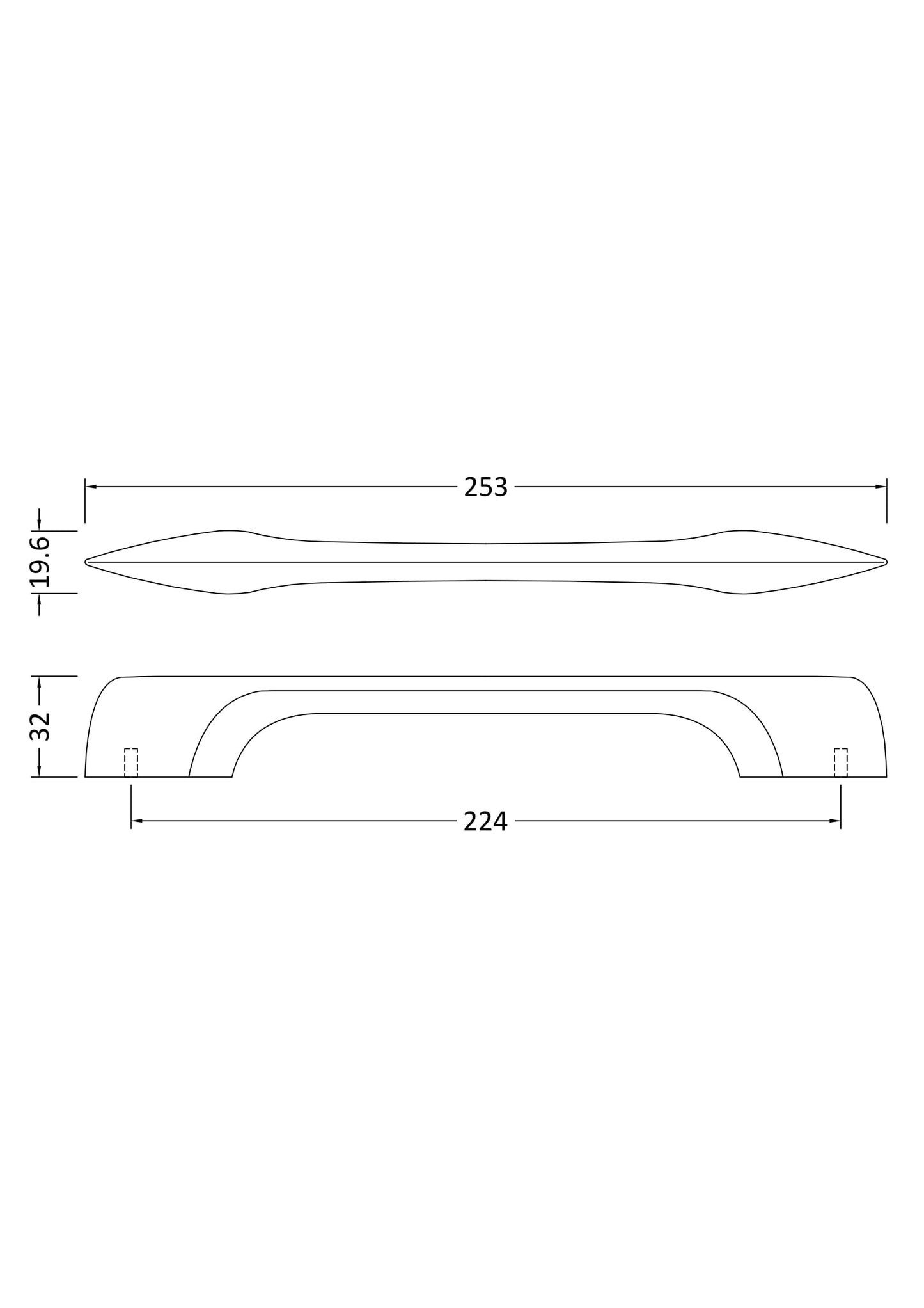 Furniture Handle D Shape Handle, 253mm (224mm Centres) - Chrome
