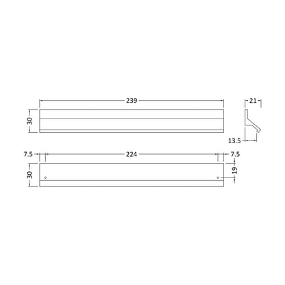 [BFHH108] Finger Pull Handle, 239mm (224mm Centres) - Chrome - Technical Drawing