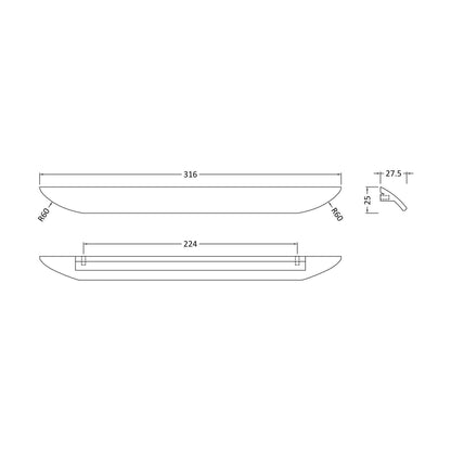 [BFHH110] Finger Pull Handle, 316mm (224mm Centres) - Chrome - Technical Drawing
