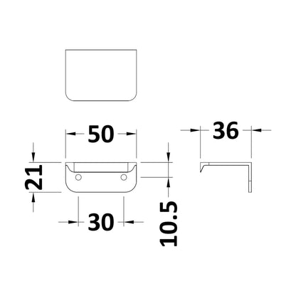 [BFHH186] Small Rear Fixed Handle, 50mm (30mm Centres) - Satin Chrome - Technical Drawing
