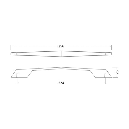 [BFHH204] Furniture Handle Angular D Shape Handle, 256mm (224mm Centres) - Matt Black - Technical Drawing