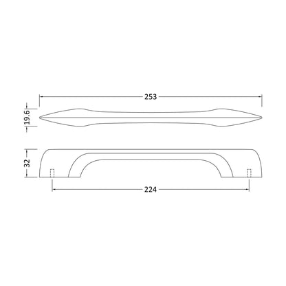 [BFHH206] Furniture Handle D Shape Handle, 253mm (224mm Centres) - Matt Black - Technical Drawing