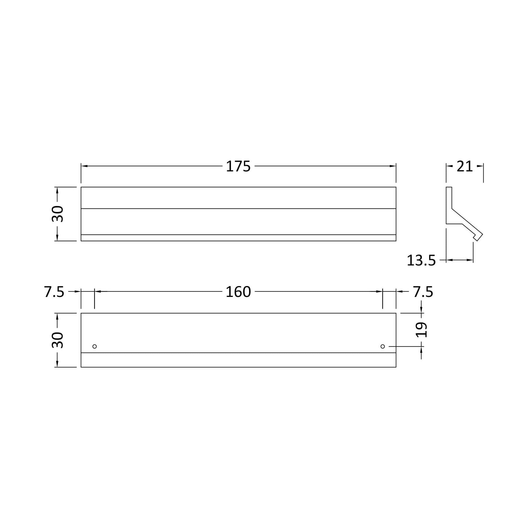 [BFHH207] Finger Pull Handle, 175mm (160mm Centres) - Matt Black - Technical Drawing