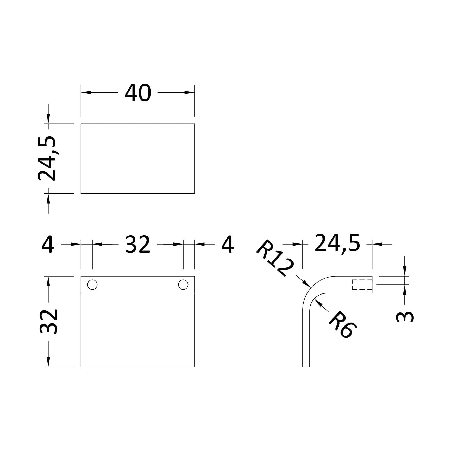 [BFHH312] Square Drop Handle, 40mm (32mm Centres) - Brushed Brass - Technical Drawing