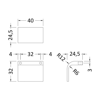 [BFHH312] Square Drop Handle, 40mm (32mm Centres) - Brushed Brass - Technical Drawing