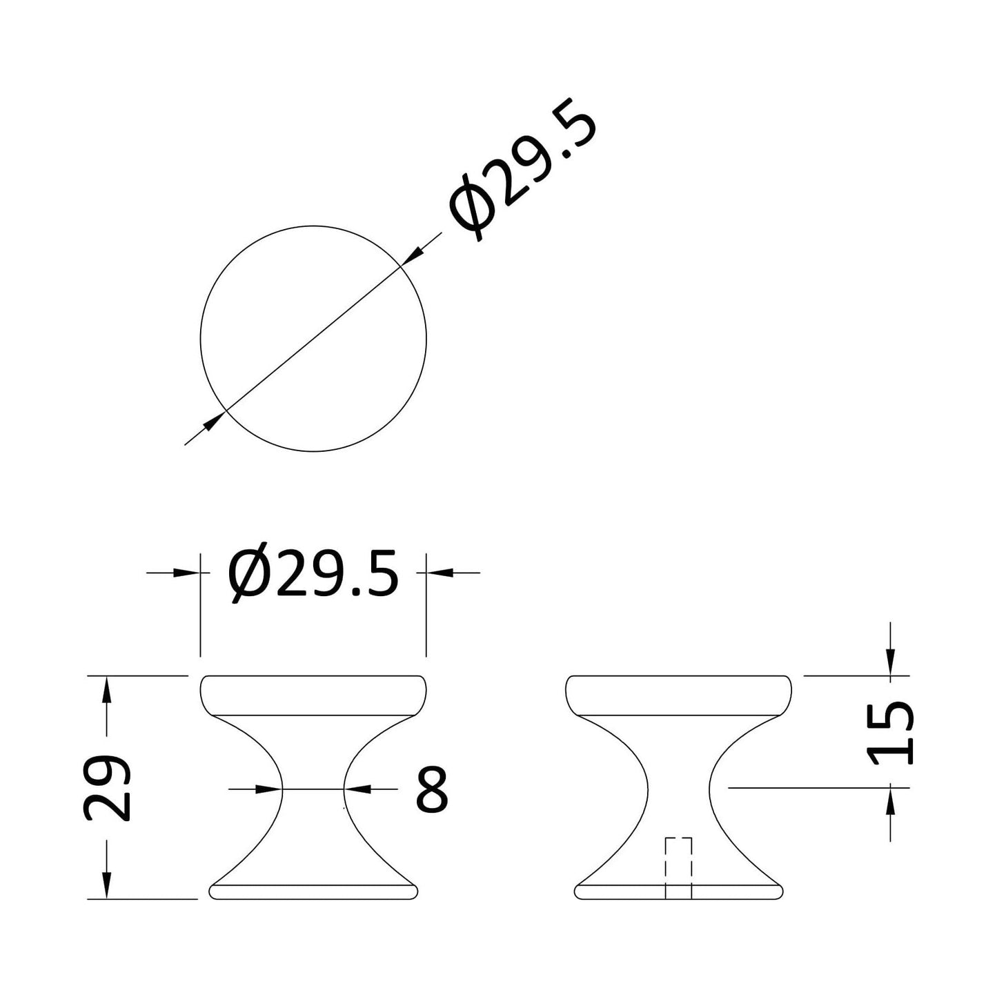 [BFHH313] Indented Round Knob, 30mm - Brushed Brass - Technical Drawing