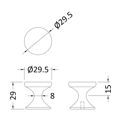 [BFHH313] Indented Round Knob, 30mm - Brushed Brass - Technical Drawing