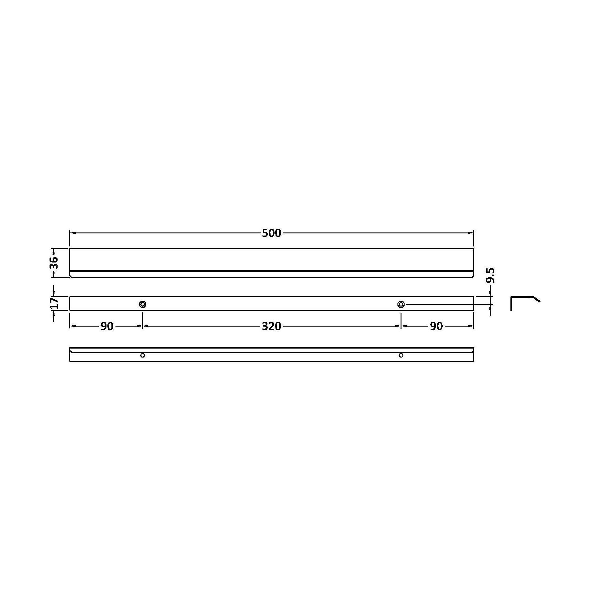 [BFHH326] Finger Pull Handle, 500mm (320mm Centres) - Brushed Brass - Technical Drawing