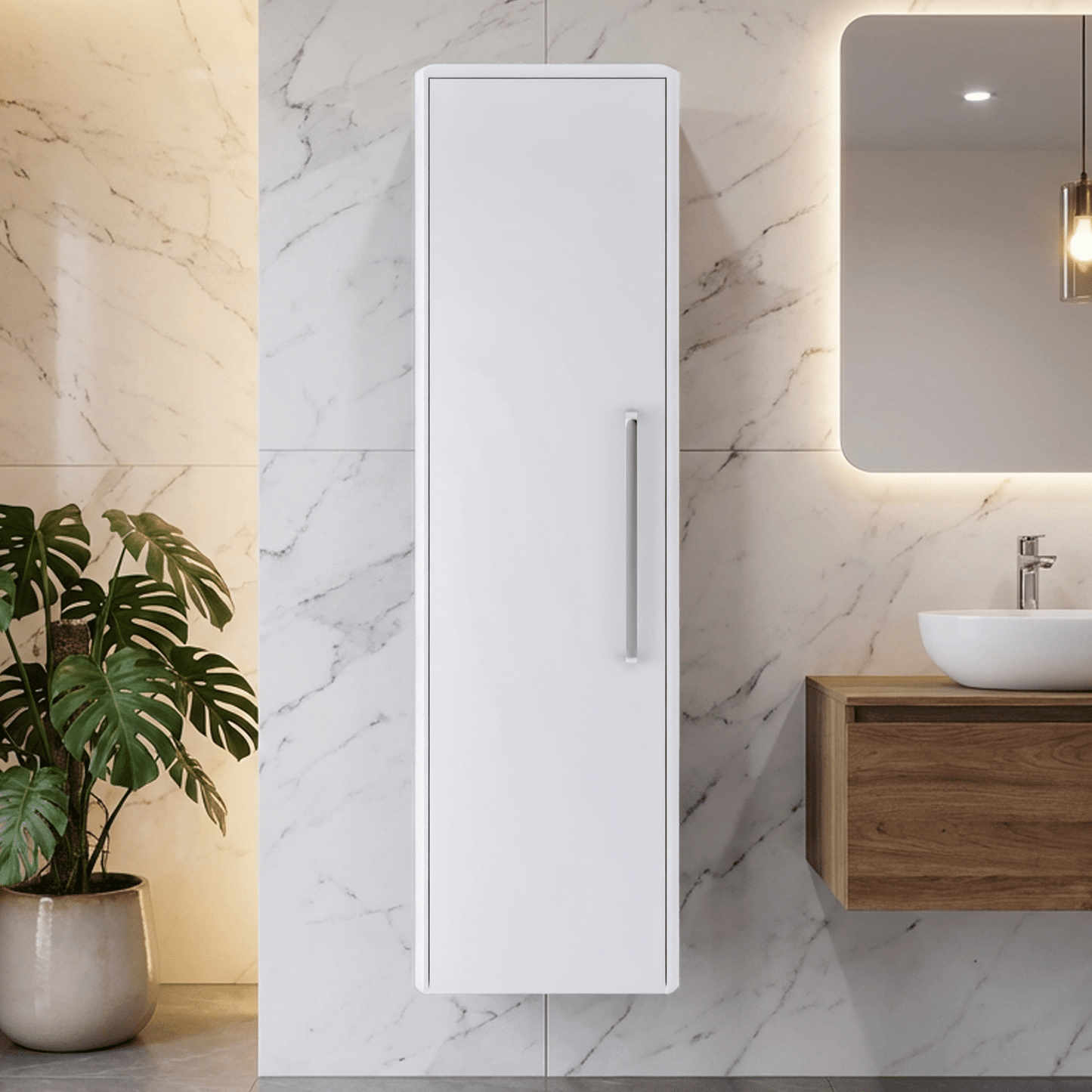 [BFHO162] Croxden Tall Wall Mounted Bathroom Storage Unit - 1200 x 350 x 250mm - Silo