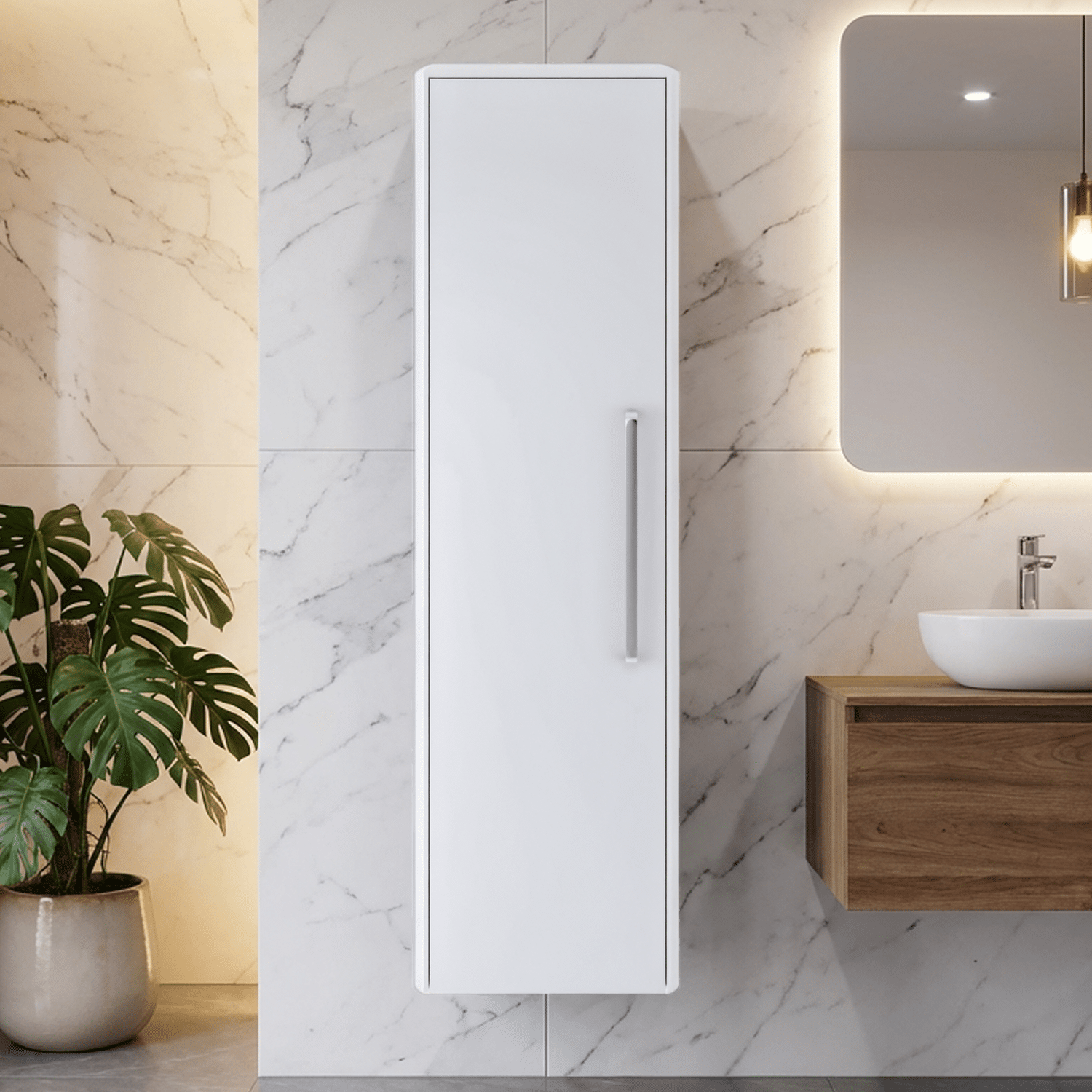 [BFHO162] Croxden Tall Wall Mounted Bathroom Storage Unit - 1200 x 350 x 250mm - Silo