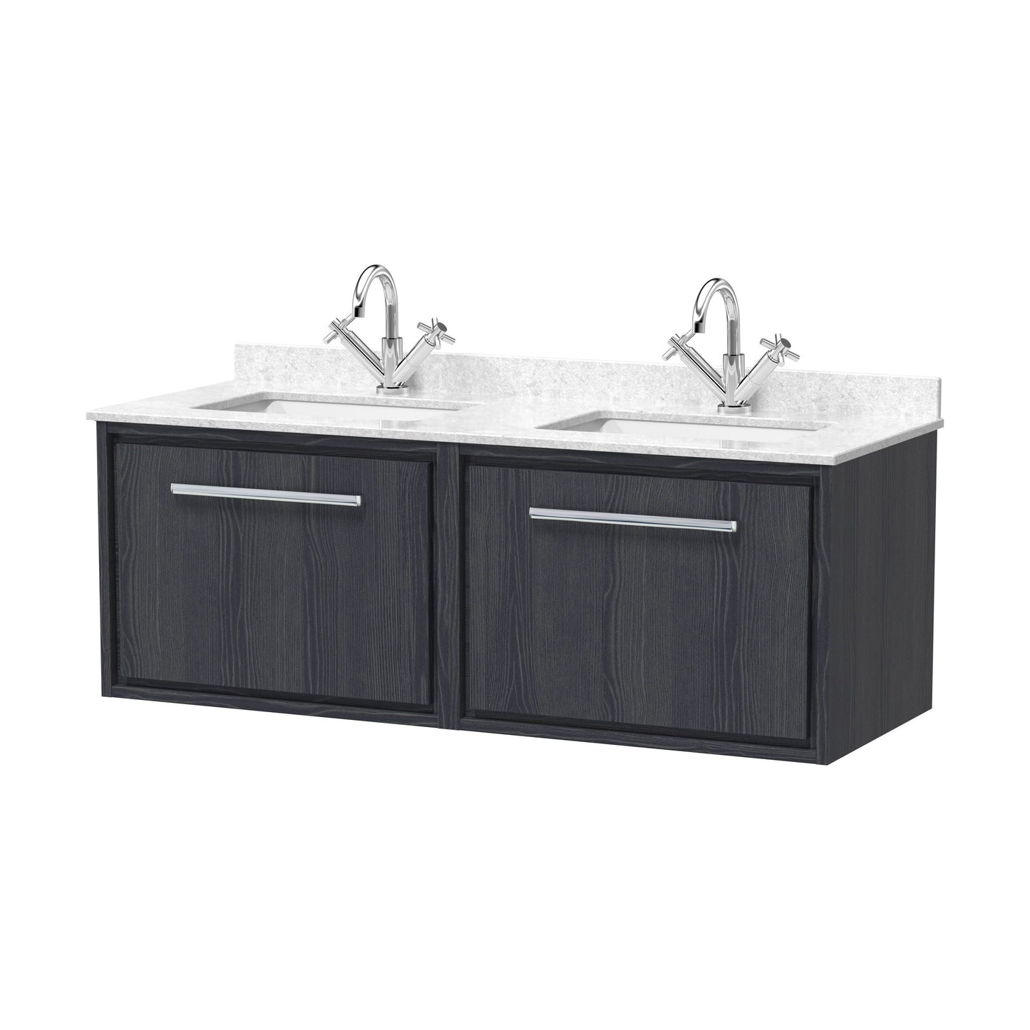 [BFIF2222WS2] Longnor 2 Drawer Wall Hung Vanity Unit with Square Basin and Marble Worktop, Woodgrain Graphite Grey, 1200mm - Cutout