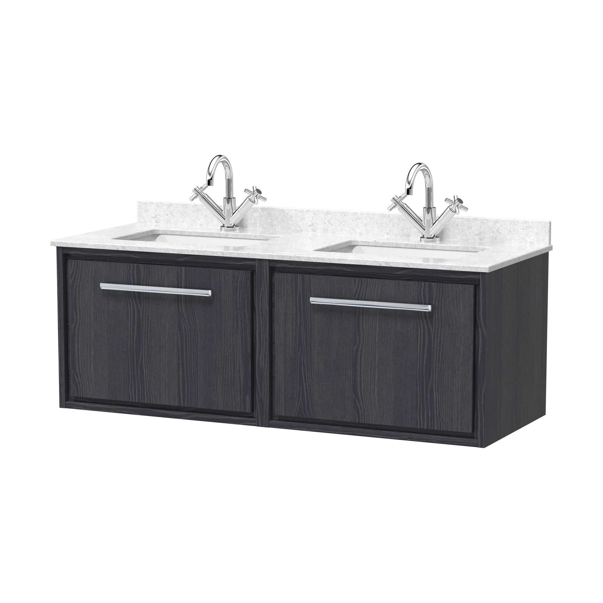 [BFIF2222WS2] Longnor 2 Drawer Wall Hung Vanity Unit with Square Basin and Marble Worktop, Woodgrain Graphite Grey, 1200mm - Cutout