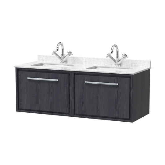 [BFIF2222WS2] Longnor 2 Drawer Wall Hung Vanity Unit with Square Basin and Marble Worktop, Woodgrain Graphite Grey, 1200mm - Cutout