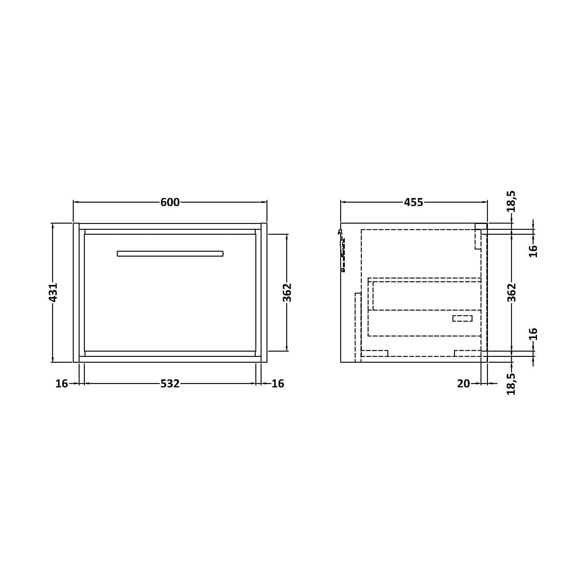 [BFIF2222] 600 SINGLE DRAWER UNIT (455 Deep) - Technical Drawing