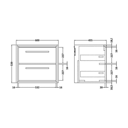 [BFIF2224] 600 WH 2 DRAWER UNIT (455 Deep) - Technical Drawing