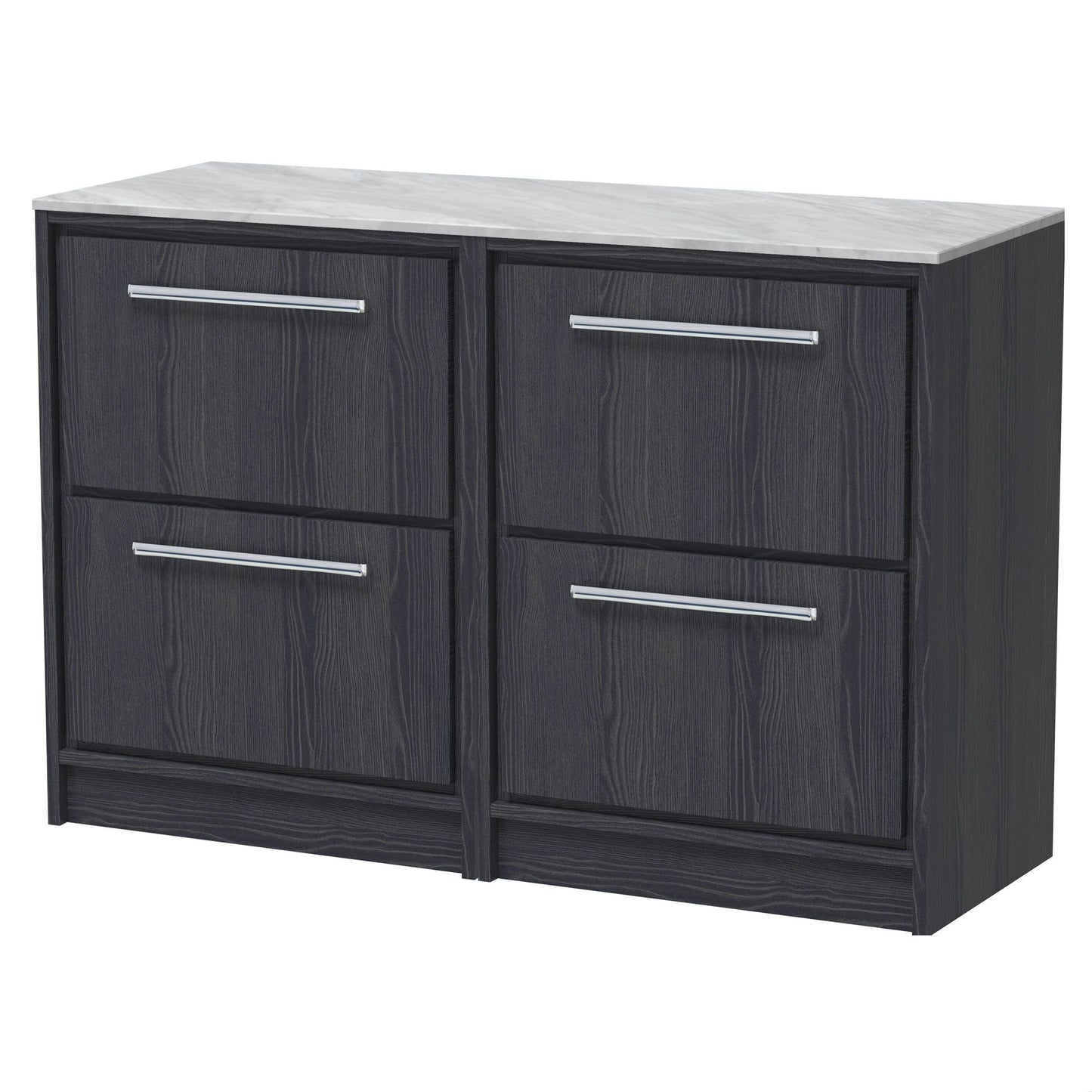[BFIF2233GMT2] Longnor 4 Drawer Floor Standing Vanity Unit with Grey Marble Worktop, Woodgrain Graphite Grey, 1200mm - Cutout