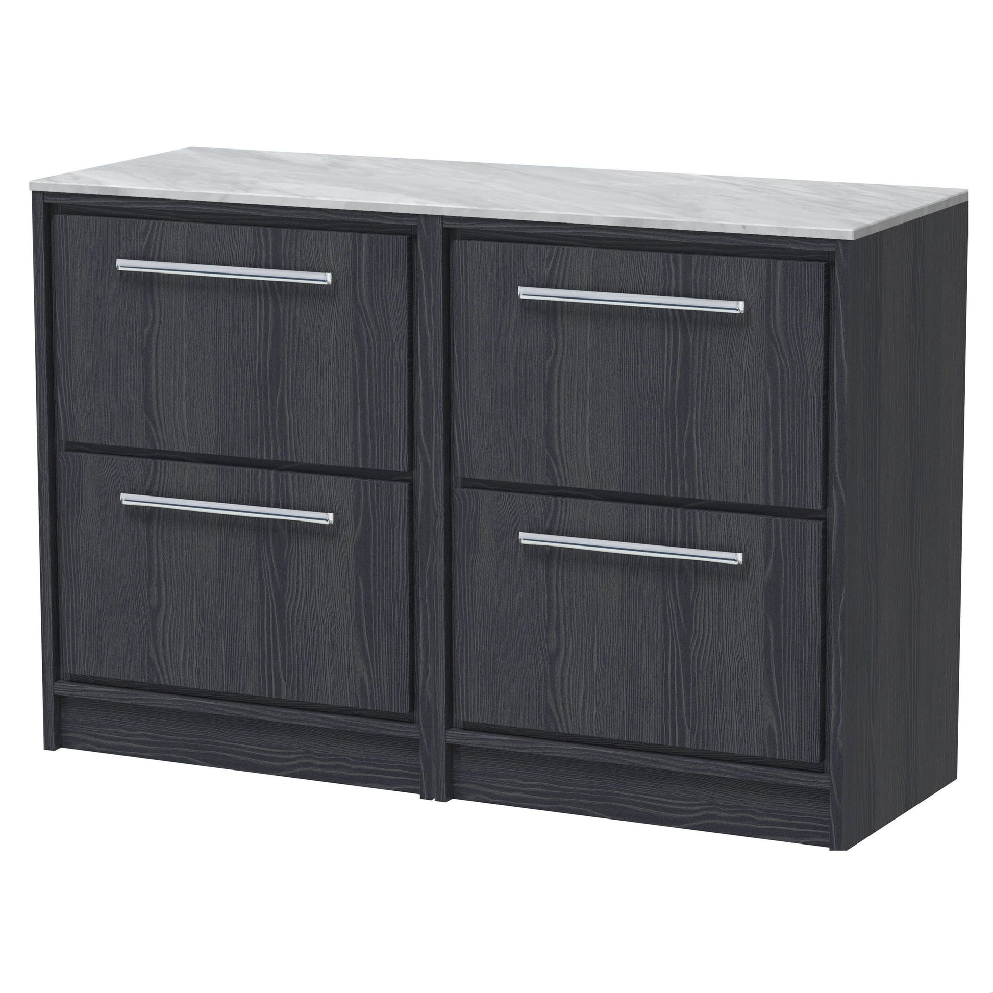 [BFIF2233GMT2] Longnor 4 Drawer Floor Standing Vanity Unit with Grey Marble Worktop, Woodgrain Graphite Grey, 1200mm - Cutout