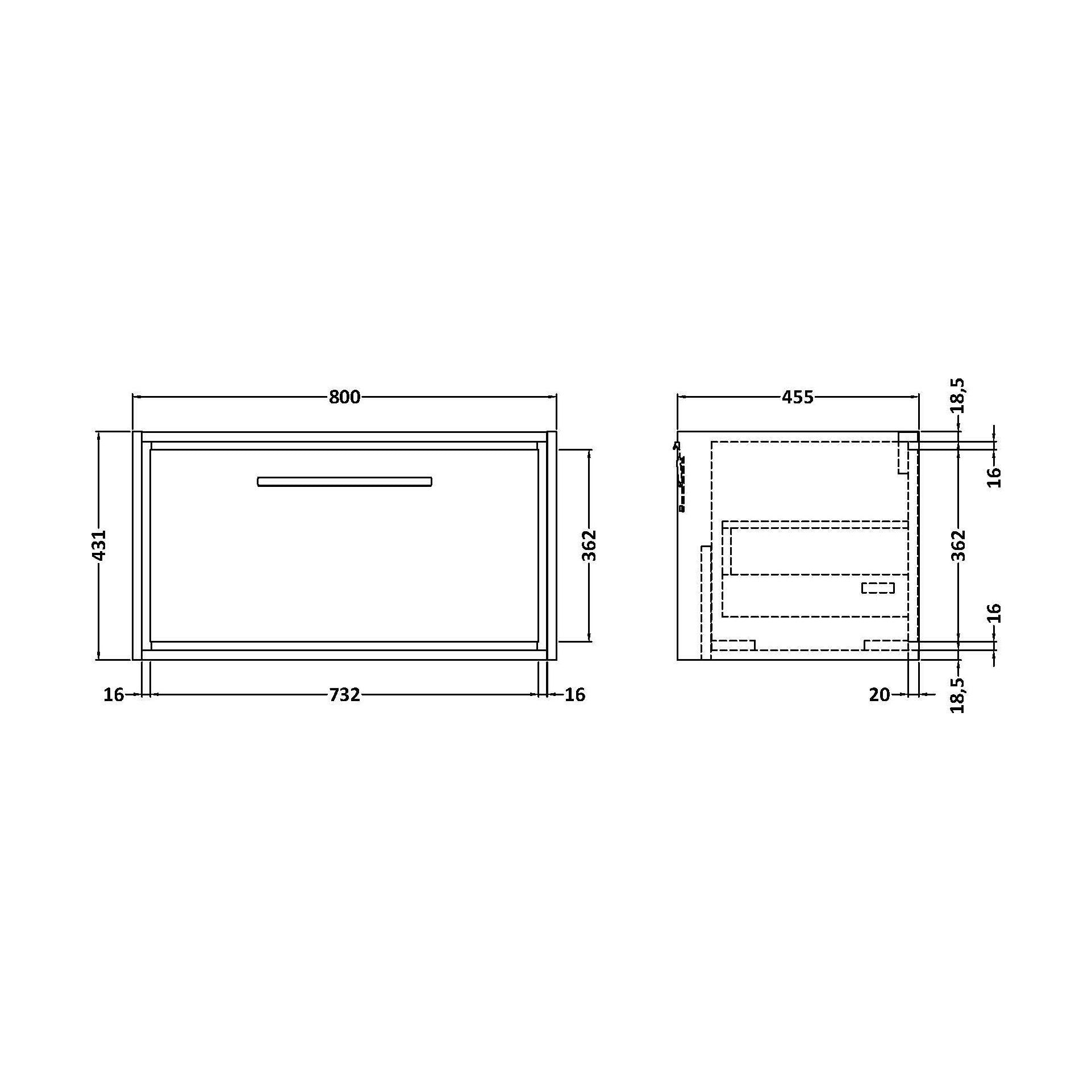 [BFIF2725] 800 SINGLE DRAWER UNIT (455 Deep) - Technical Drawing