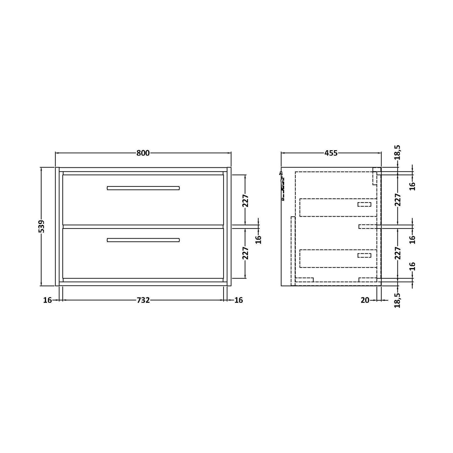 [BFIF2726] 800 WH 2-DRAWER UNIT (455 DEEP) - Technical Drawing