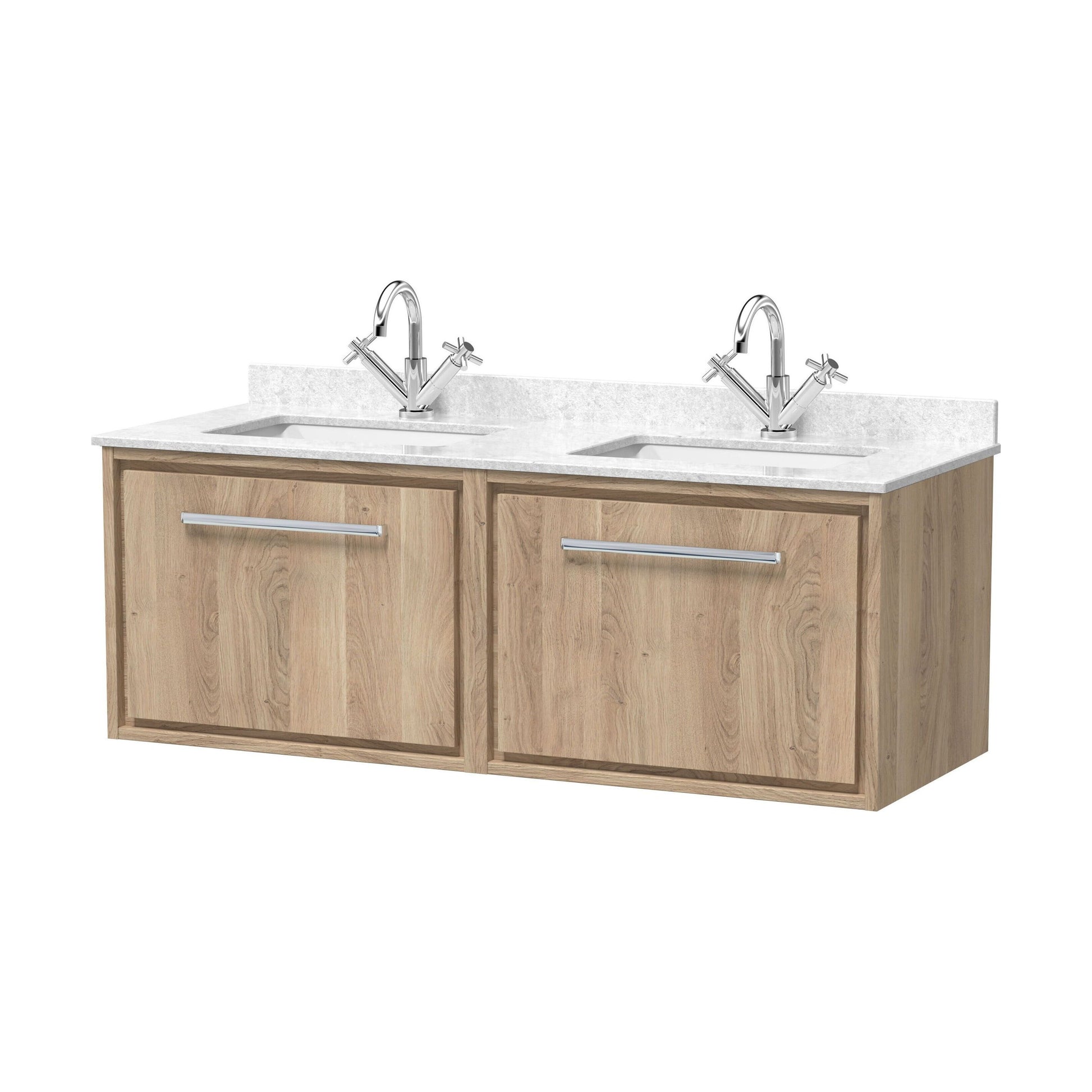 [BFIF3022WS2] Longnor 2 Drawer Wall Hung Vanity Unit with Square Basin and Marble Worktop, Light Oak, 1200mm - Cutout