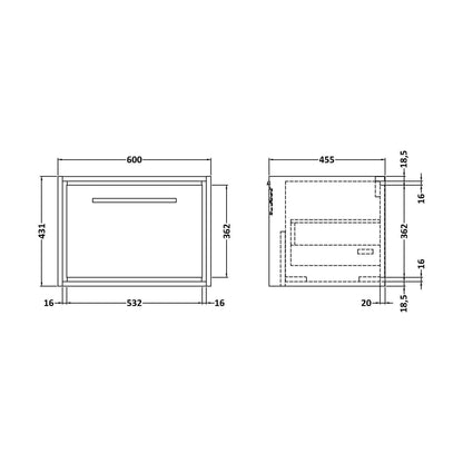 [BFIF3022] 600 SINGLE DRAWER UNIT (455 Deep) - Technical Drawing