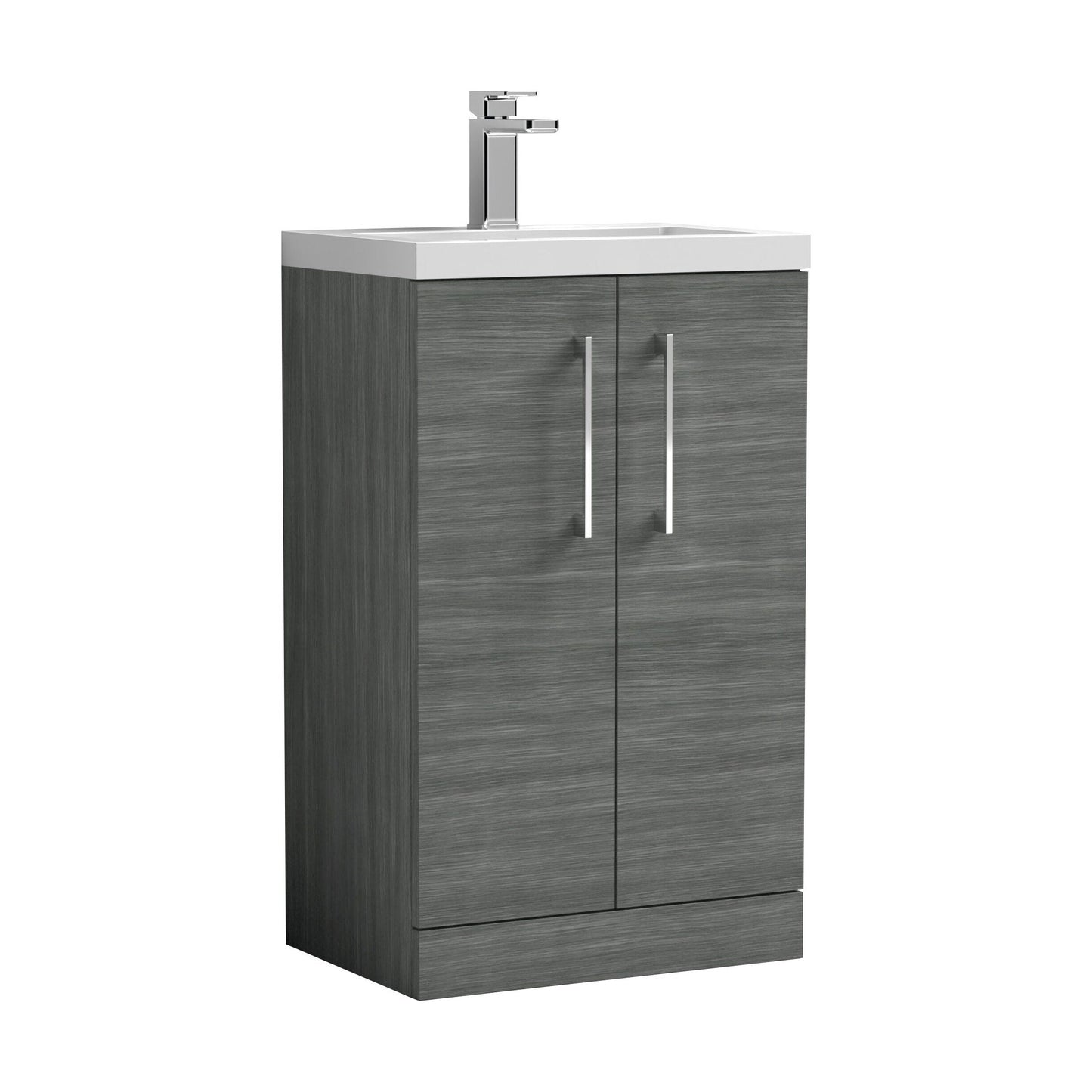[BFLE004] Balterley Level Compact Bathroom Cloakroom Vanity Basin Unit with Polymarble Basin, Chrome Handles, 500mm, Woodgrain Grey - Cutout