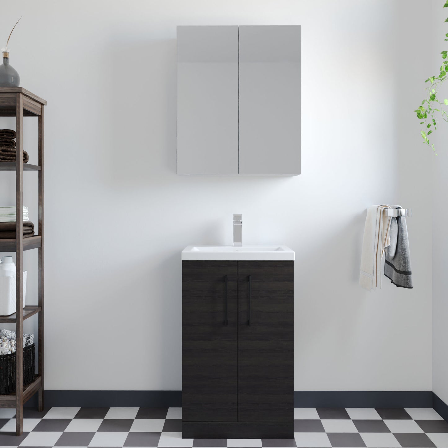 [BFLE005H018] Bramshall Contemporary Compact Floor Standing Vanity Basin Unit with Polymarble Basin, 500mm, Choice of Colour and Handle Finish - Lifestyle 1