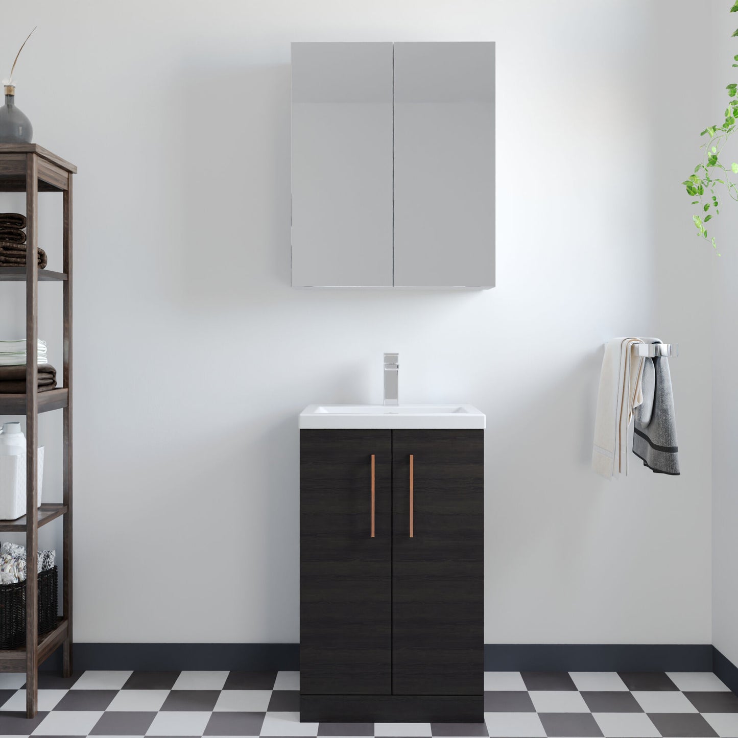 [BFLE005H019] Bramshall Contemporary Compact Floor Standing Vanity Basin Unit with Polymarble Basin, 500mm, Choice of Colour and Handle Finish - Lifestyle 1