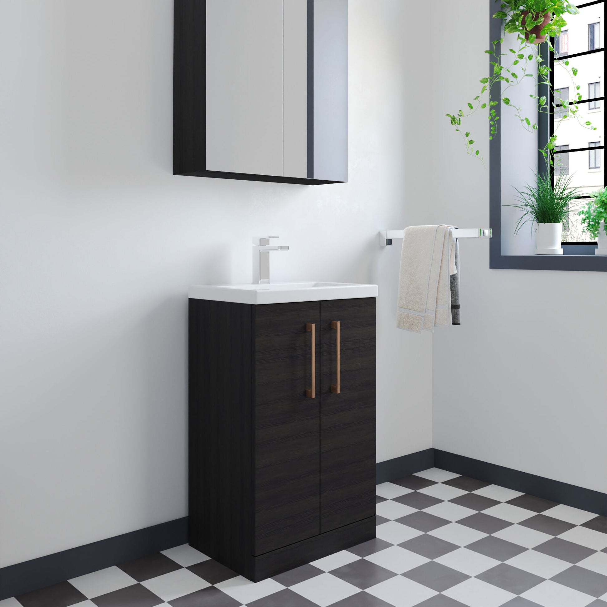 [BFLE005H1516] Bramshall Contemporary Compact Floor Standing Vanity Basin Unit with Polymarble Basin, 500mm, Choice of Colour and Handle Finish - Lifestyle 2