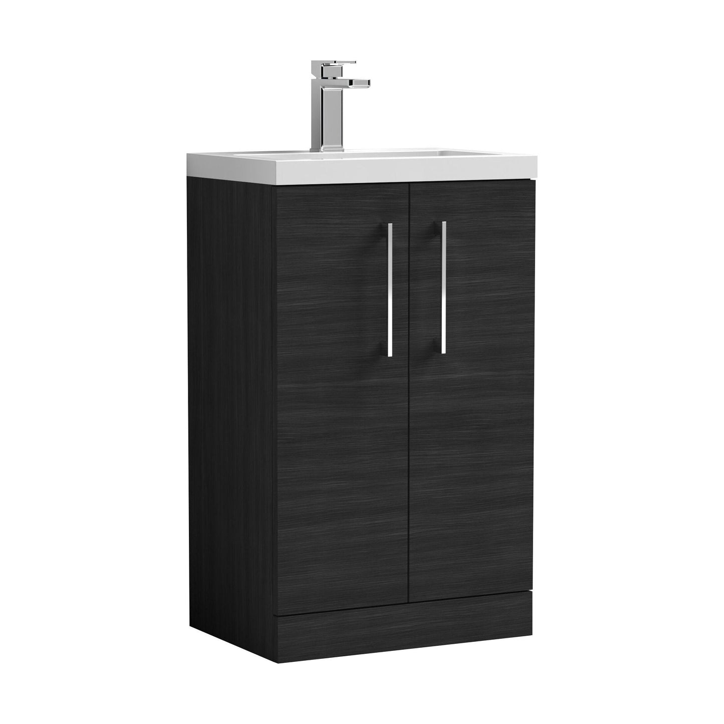 [BFLE005] Balterley Level Compact Bathroom Cloakroom Vanity Basin Unit with Polymarble Basin, Chrome Handles, 500mm, Woodgrain Black - Cutout